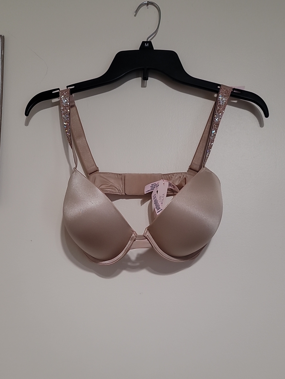 Victoria's Secret Blush Nude Satin Push-Up Bra with Crystal Straps
